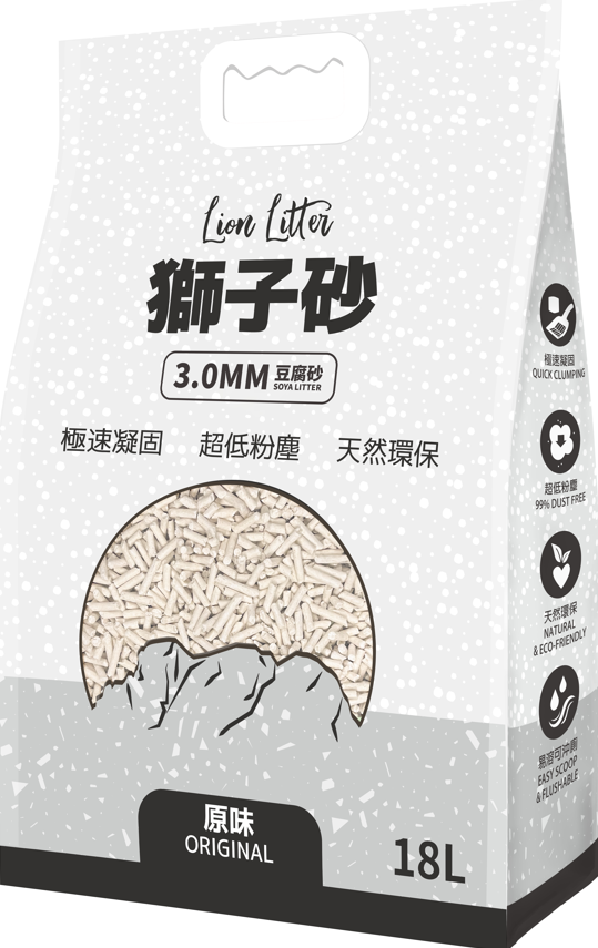 獅子砂 3.0MM 原味豆腐貓砂.18L 原箱6包
