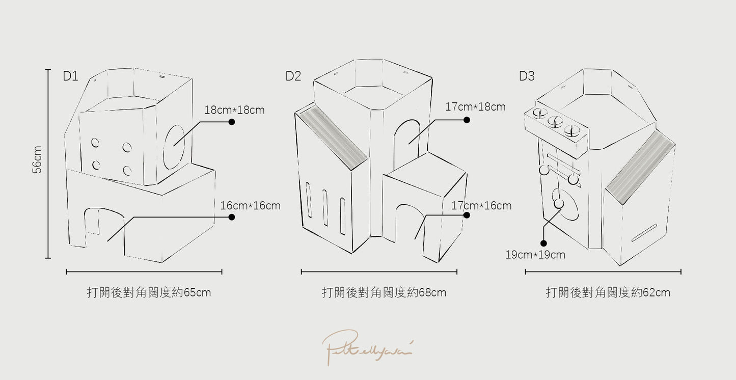 Pettellyava' Mini Cat Mansion 摺疊式貓屋 (D2 藍色莊園)
