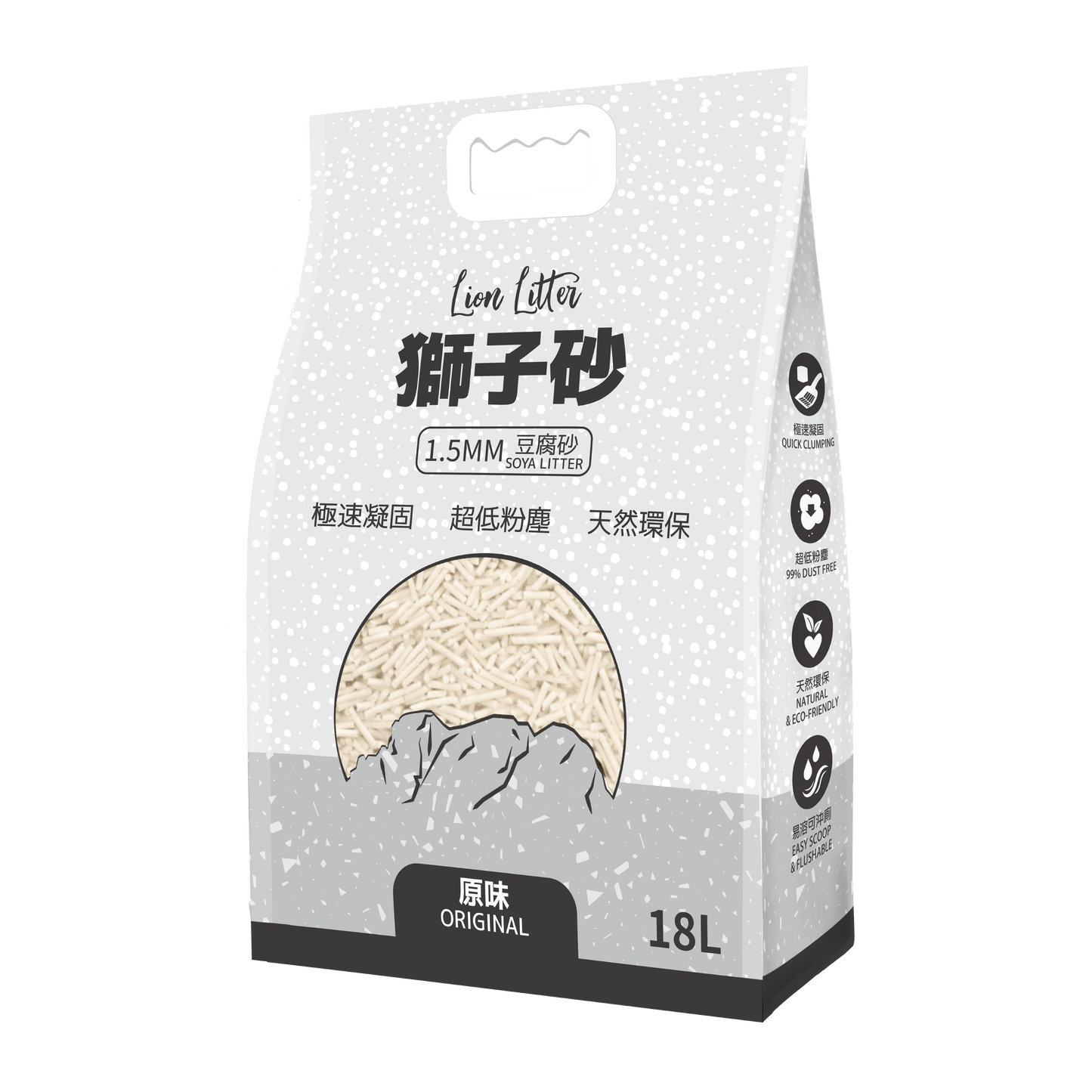 獅子砂 1.5MM 原味豆腐貓砂．18L 原箱6包