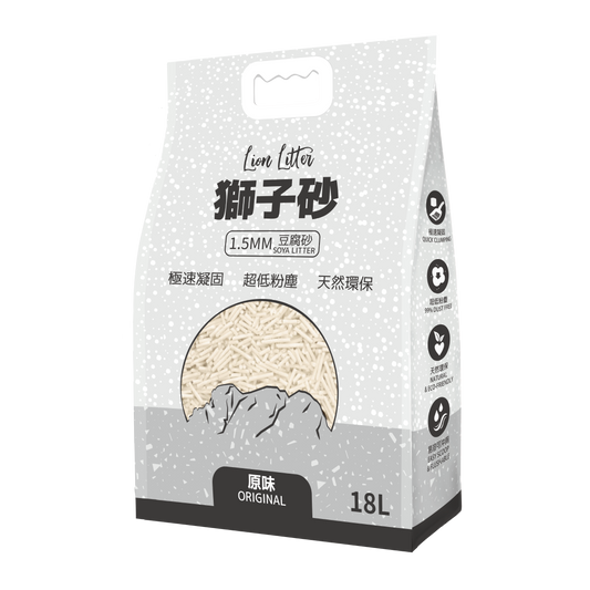 獅子砂 1.5MM 原味豆腐貓砂．18L 原箱12包