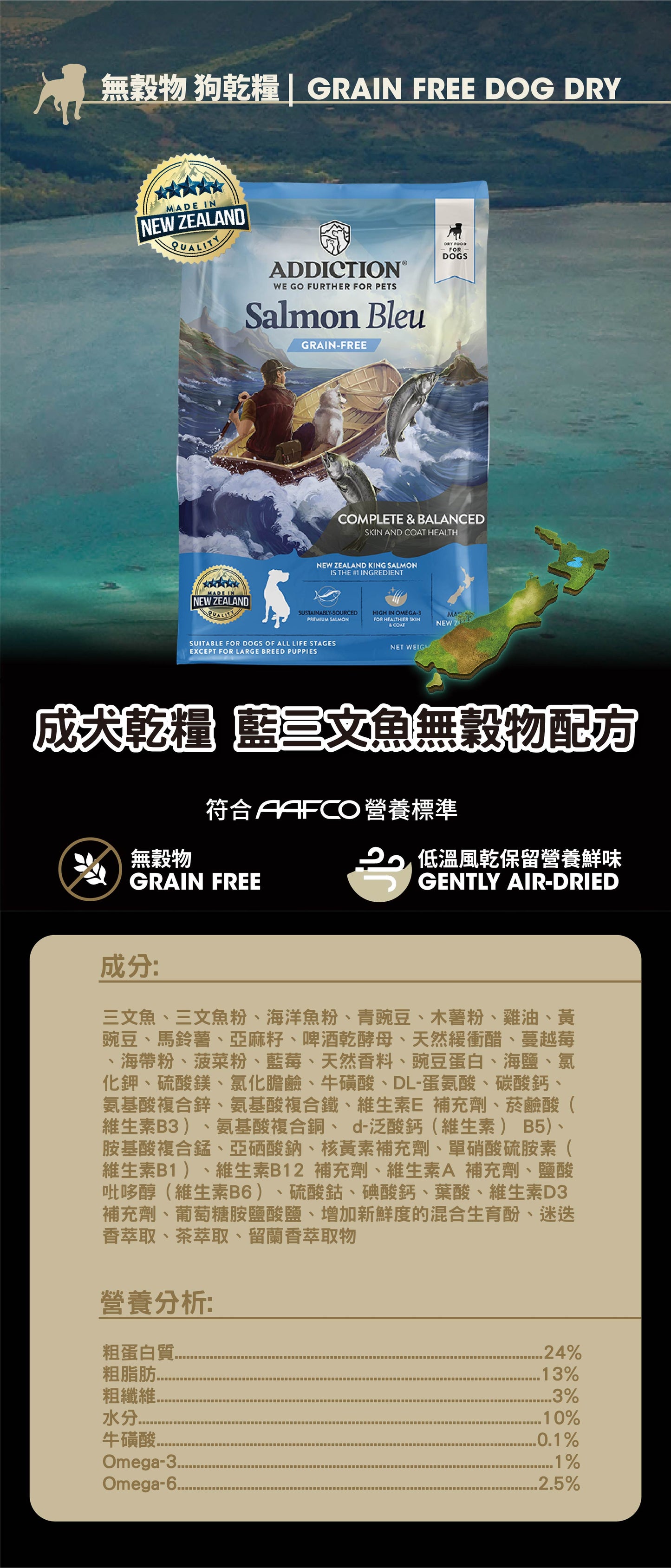 Addiction 無穀物配方 成犬藍三文魚．33lb