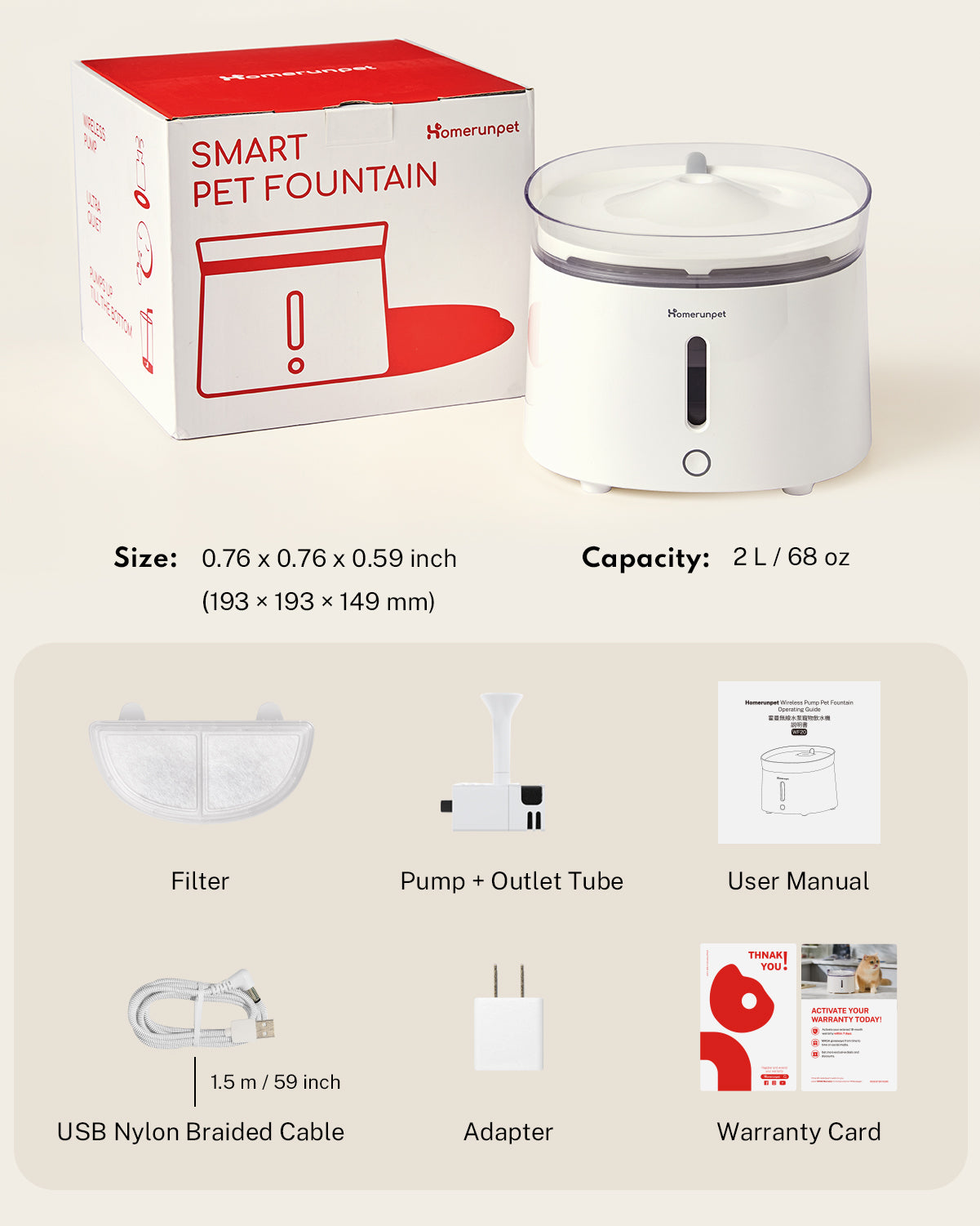 HomeRun CF20 Pet Fountain with Porcelain Plate + Wireless UVC Pump