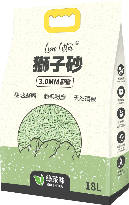獅子砂 3.0MM 綠茶味豆腐貓砂．18L 原箱6包