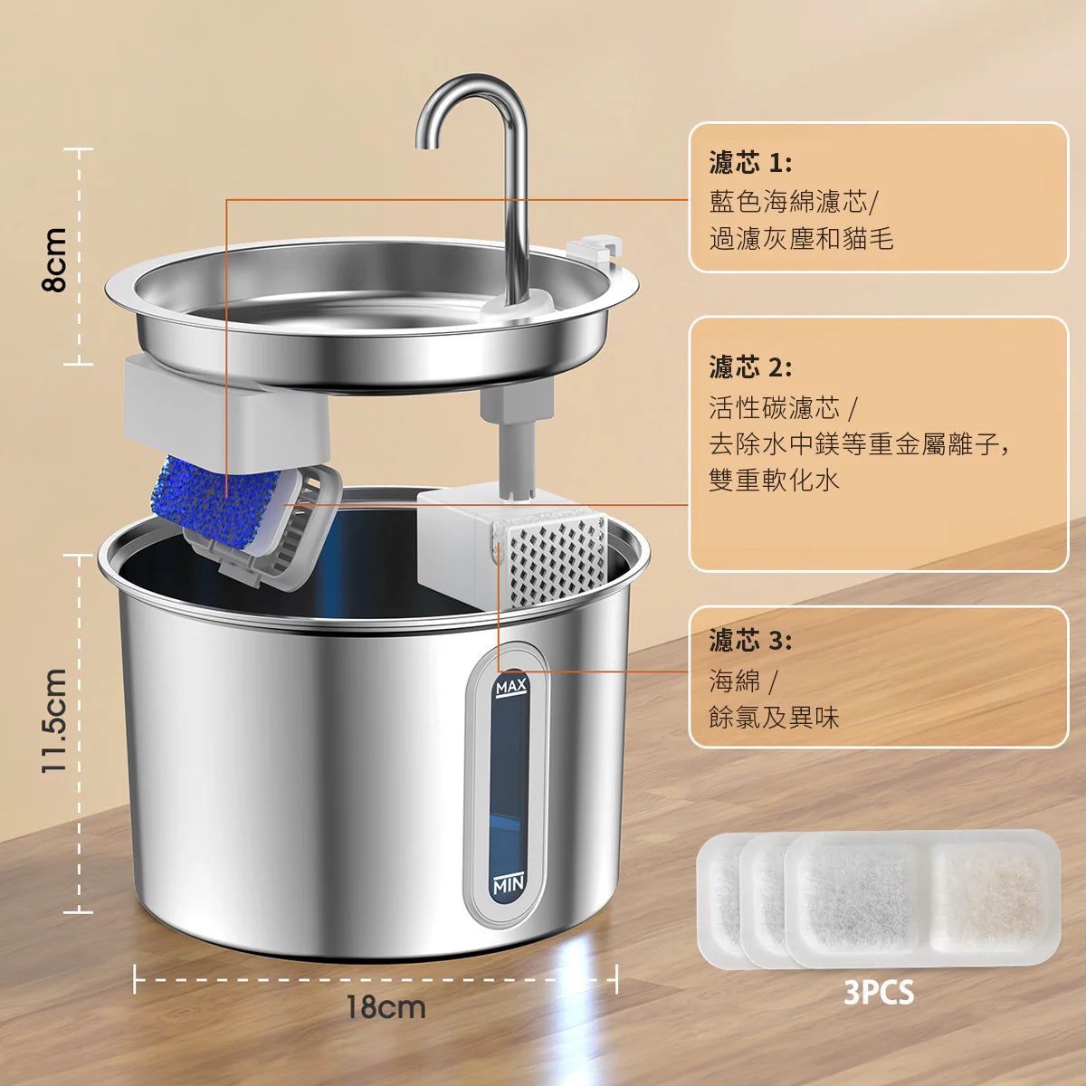 ONEISALL PWF-001 | 304不鏽鋼 2公升寵物自動飲水機