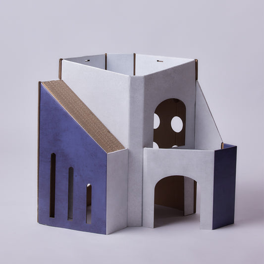 Pettellyava' Mini Cat Mansion Foldable Cat House D2 The Blue Hacienda
