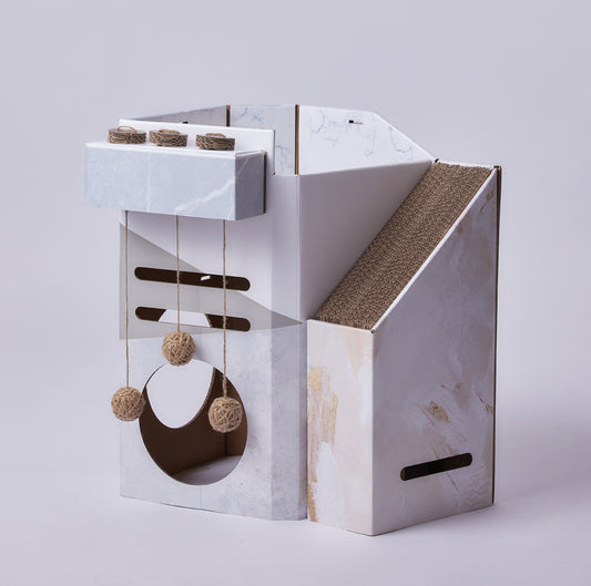 Pettellyava' Mini Cat Mansion Foldable Cat House D3 The Marbled Villa