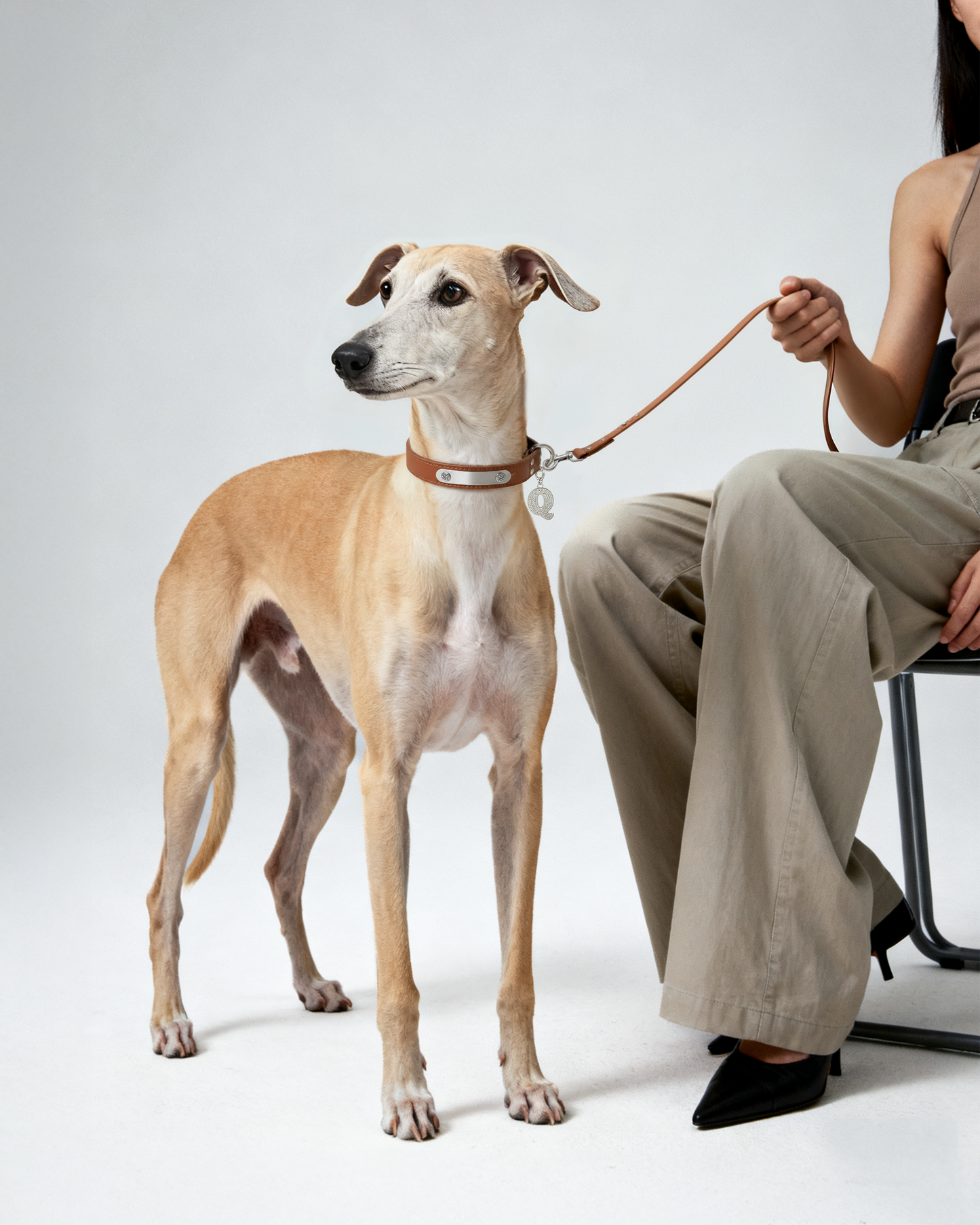 THE FUTURE ROCKS vegan leather leash with lab-grown sapphire - Brown