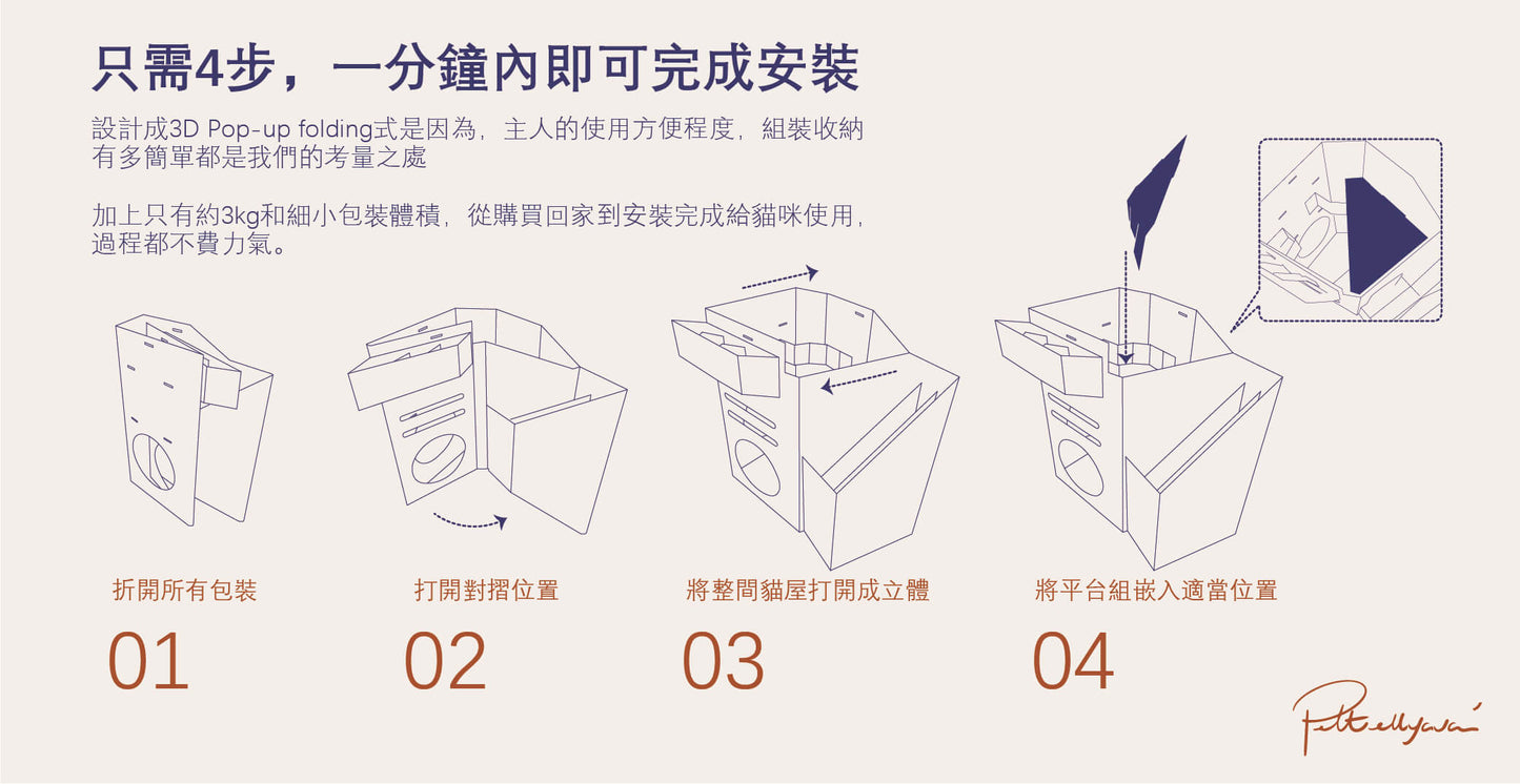 Pettellyava' Mini Cat Mansion 摺疊式貓屋 (D3 大理石別墅)
